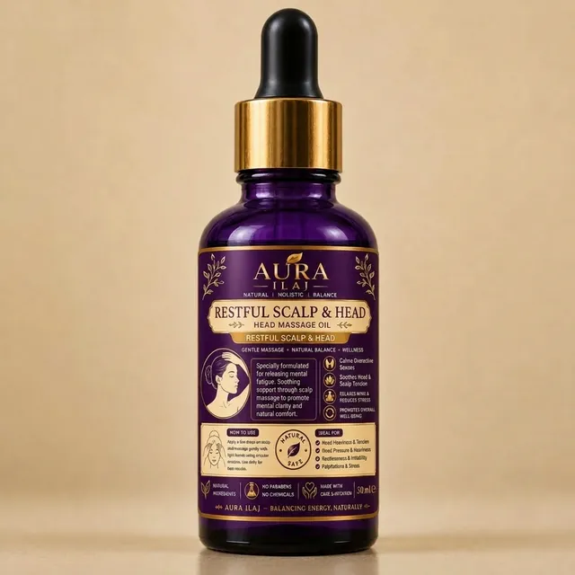 Thyro Calm Scalp & Head Massage Oil — purple bottle with botanical label